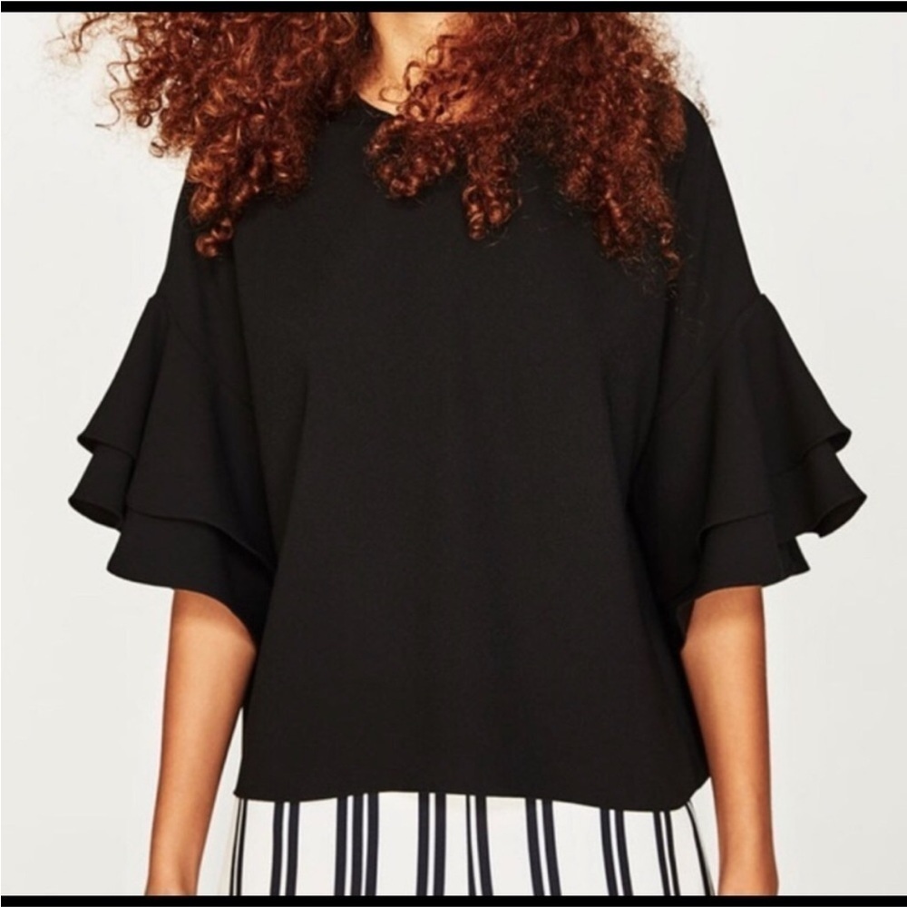 Zara Double Frill Sleeve Top